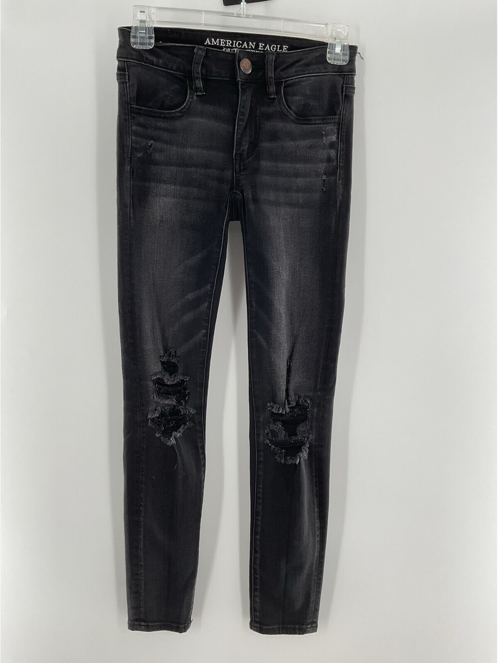 American Eagle outfitters super stretch 00 short distressed black jeans 092